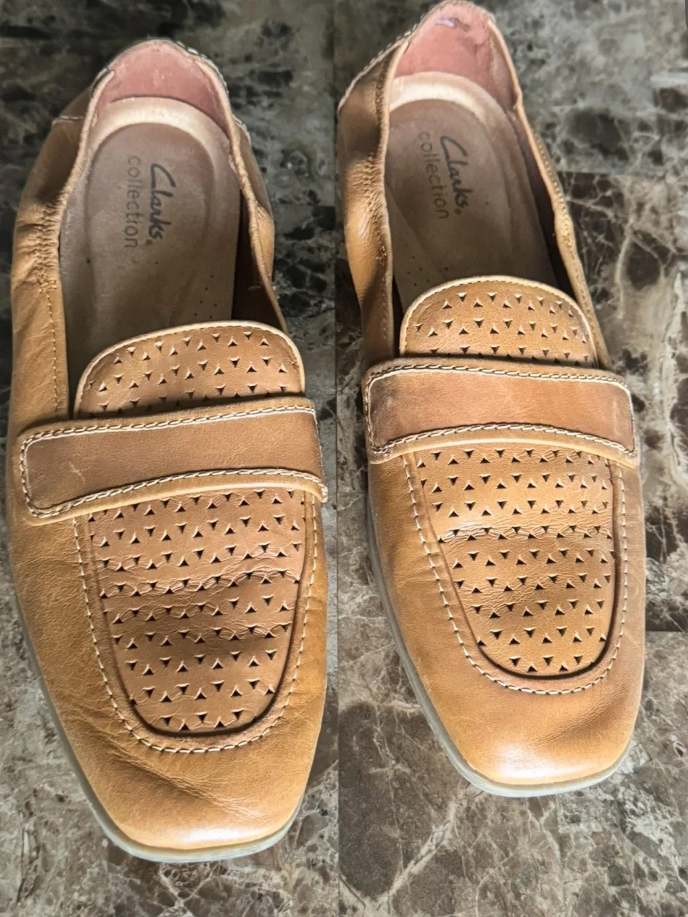 Brown Leather Clarks Women’s Lyrical Way Slip-On Loafers, Size 10